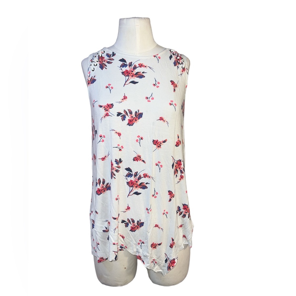 MAURICES | ASYMMETRICAL FLORAL SLEEVELESS CREW NECK TOP WOMENS SZ SMALL